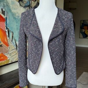 10 Crosby Derek Lam Navy Multi Tweed Open-Front Blazer